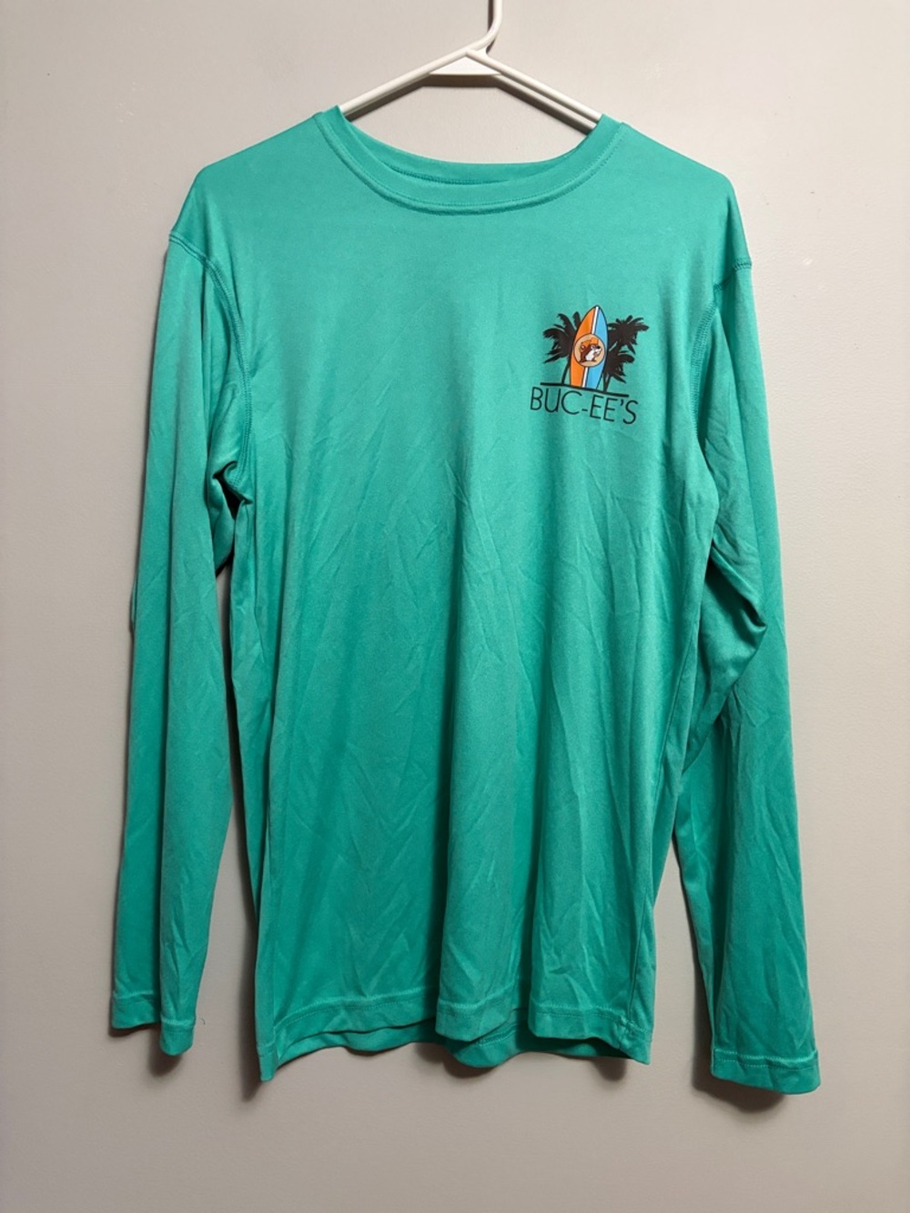 Buc-ee’s Men's Teal Long-Sleeve Crew T-Shirt surf small